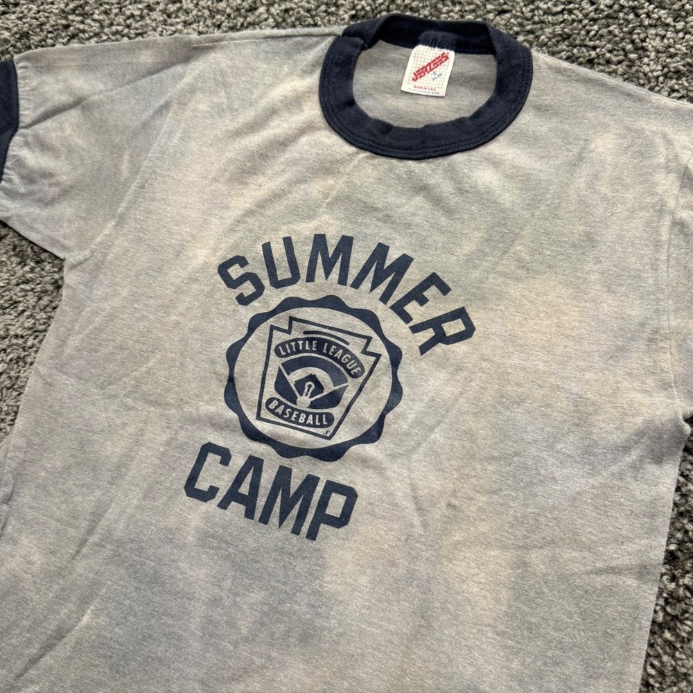 Vintage Jerzees Ringer Tee Mens Gray Good Summer Camp Graphic S